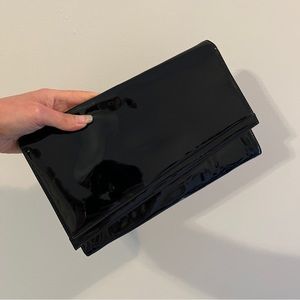 Vintage envelope clutch black pattern faux leather asymmetric front